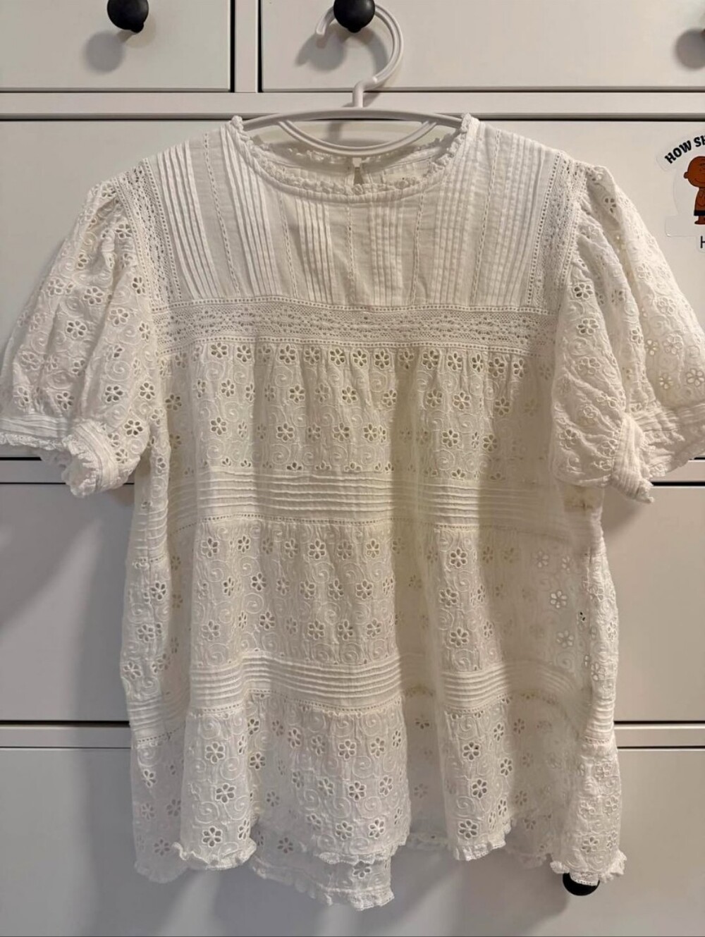 DÔEN Adeline Eyelet Blouse Size Small S White Salt Doen Lace